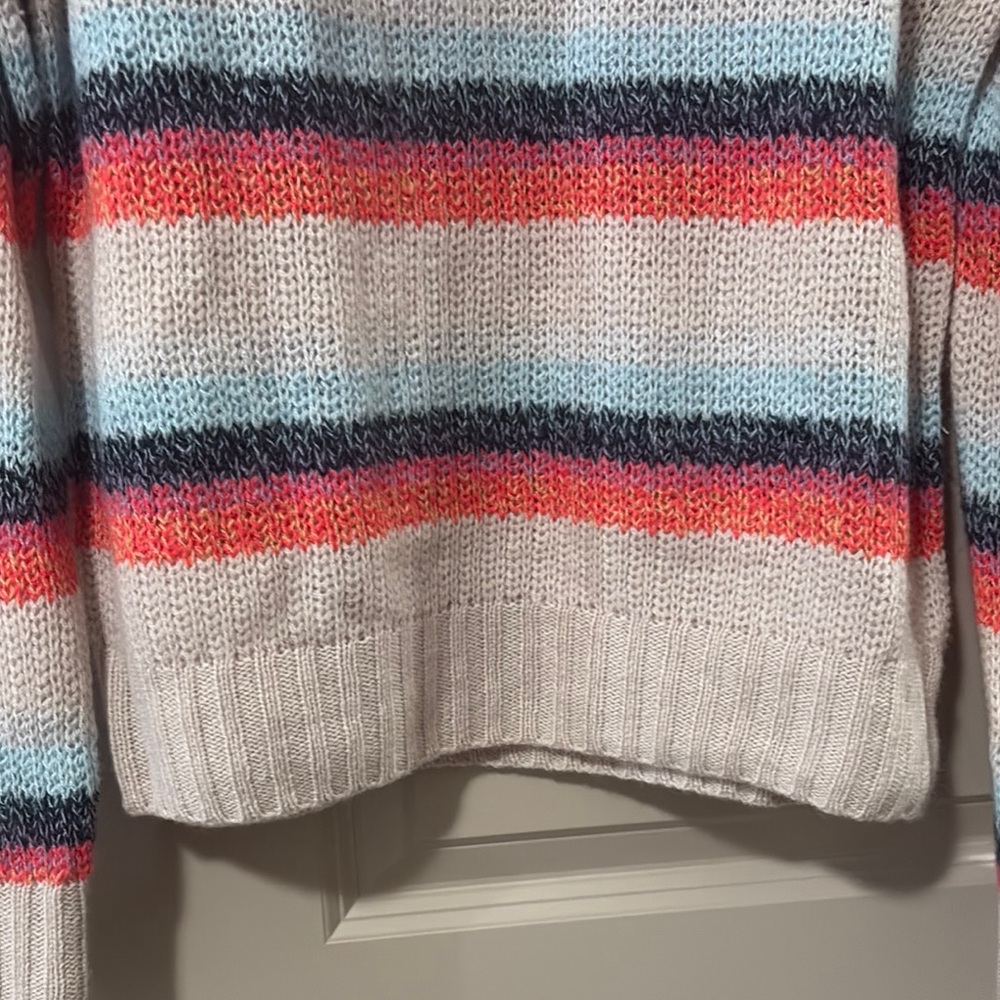 White + Warren Striped Multicolor Cashmere Sweater lavender/pink/blue sz S - Picture 8 of 13